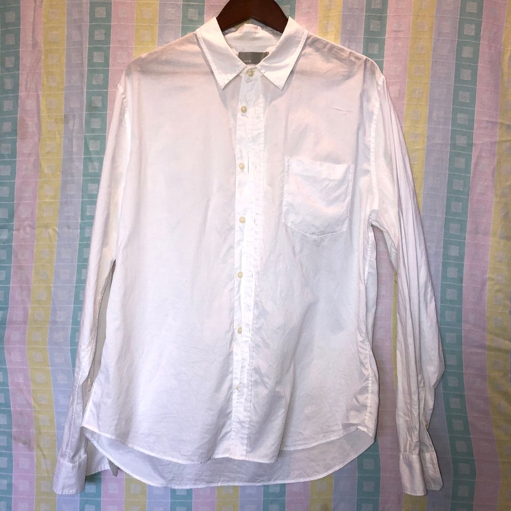 Vince White Regular Fit Solid Button Front Shirt L